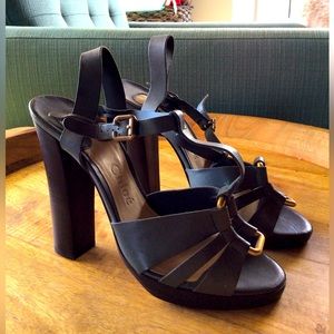 CHLOE leather high heals , dark green with gold hardware !